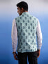 Vastramay Men's Mint Green Ethnic Motif Printed Nehru jacket